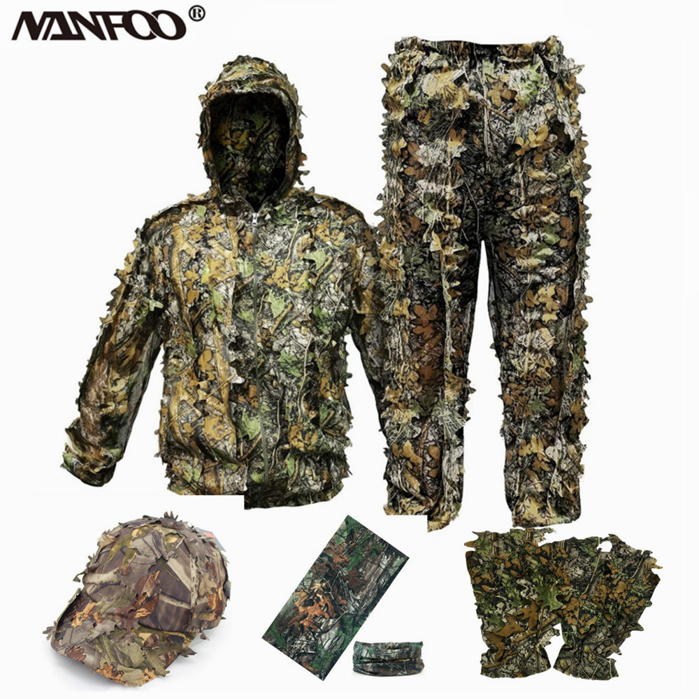 Ghillie Suit Woodland - Pakaian kamuflase daun 3D dewasa, setelan